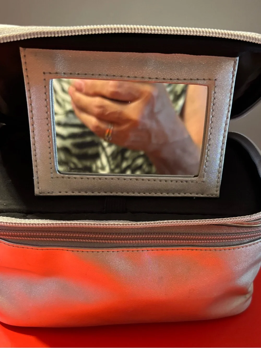 Silver Metallic Travel Cosmetic Bag with Top Handle